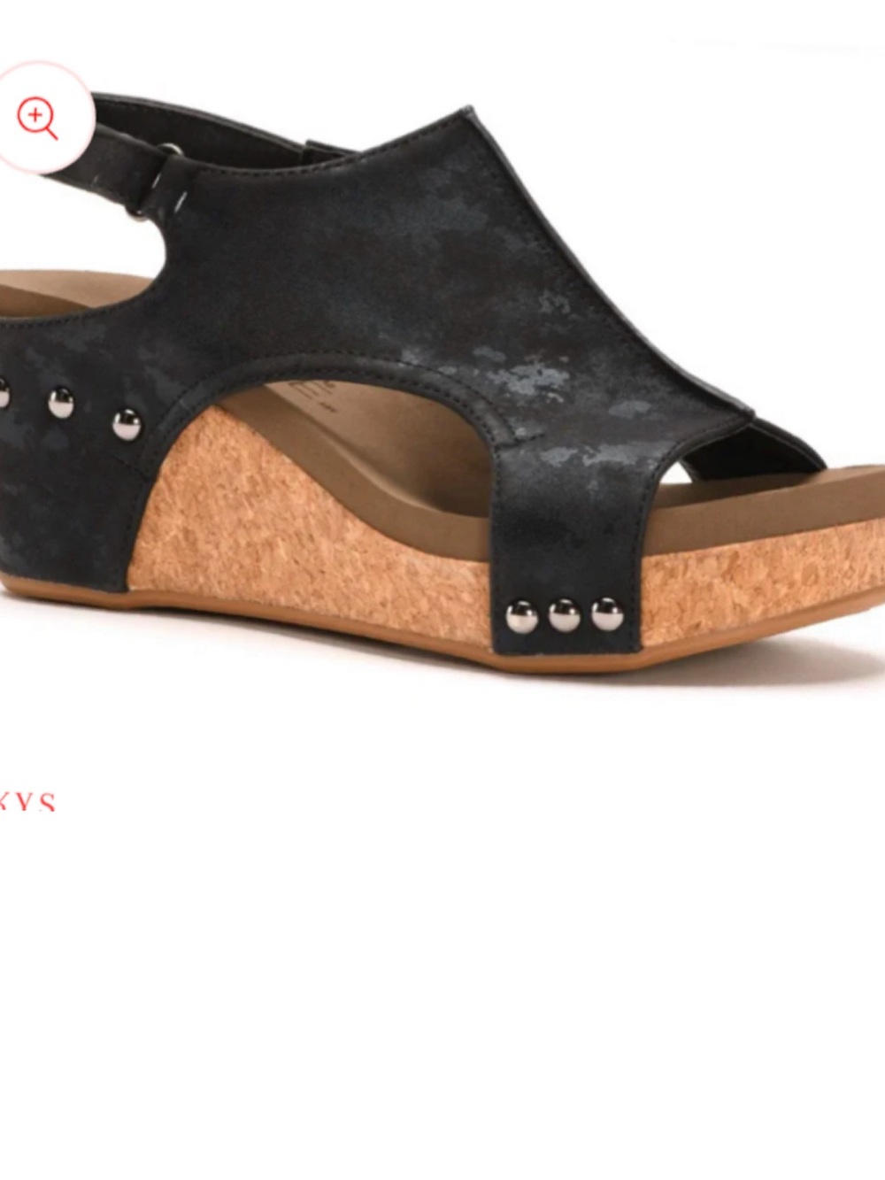 Corkys Black Metallic Carley Wedge Sandal with Silver Studs